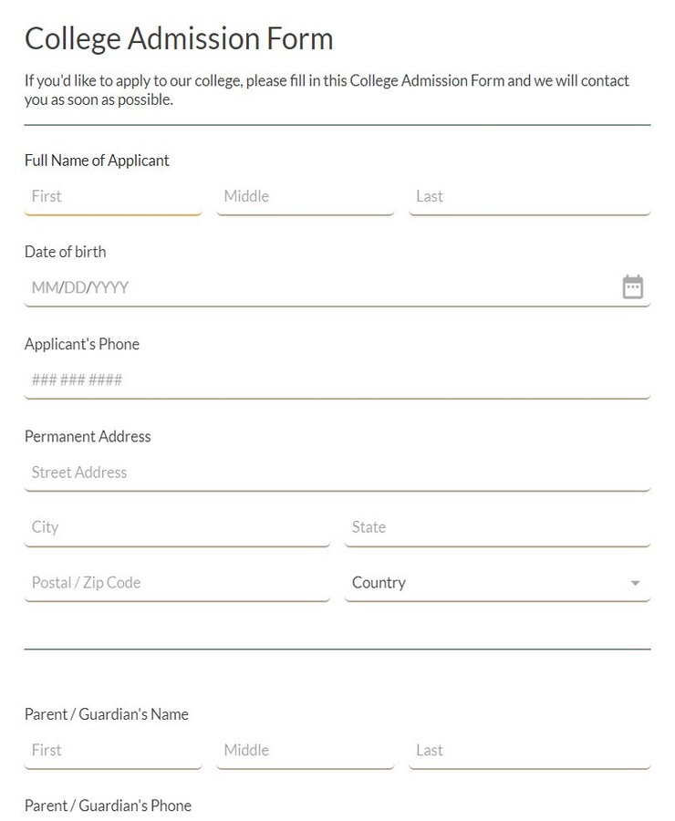 collage application form